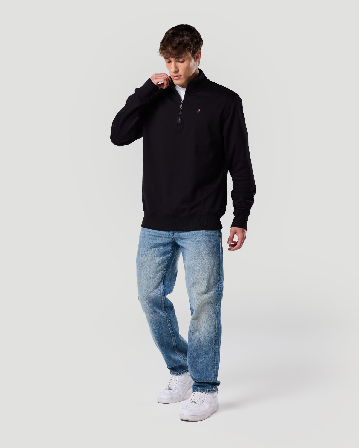 Su&eacute;ter de Cuello Alto con Cremallera Media para Hombre-NEGRO AZABACHE image number 1