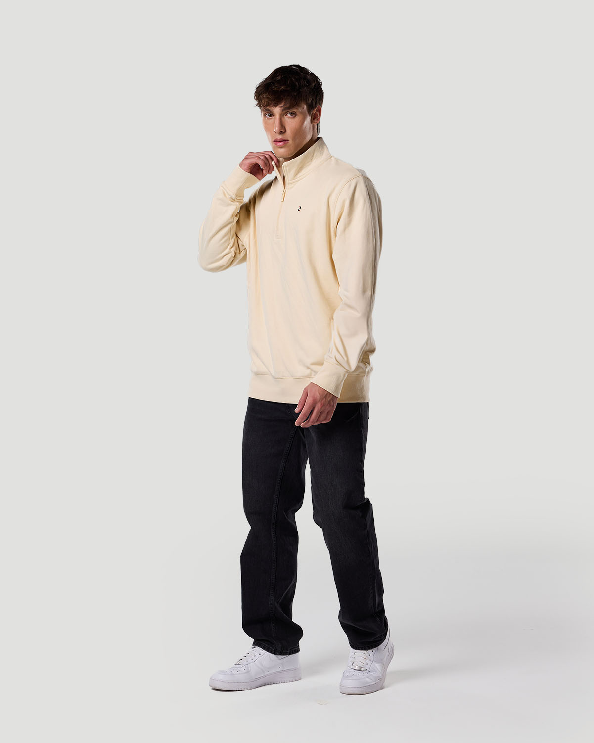 Su&eacute;ter de Cuello Alto con Cremallera Media para Hombre-CENIZA DE MADERA image number 0