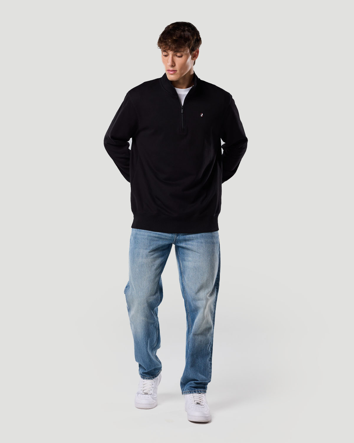 Su&eacute;ter de Cuello Alto con Cremallera Media para Hombre-NEGRO AZABACHE image number 0