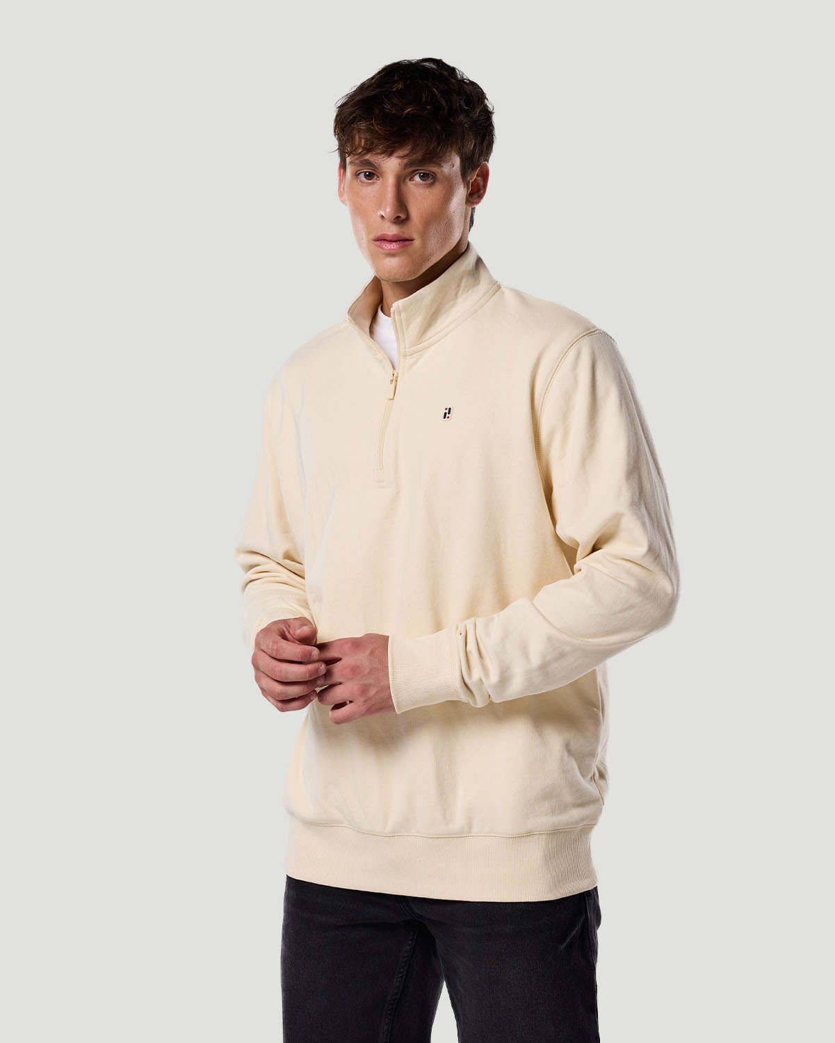 Su&eacute;ter de Cuello Alto con Cremallera Media para Hombre-CENIZA DE MADERA image number 2