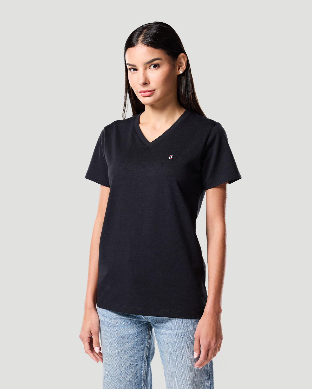 Camiseta de Cuello en V para Mujer-NEGRO AZABACHE image number 2