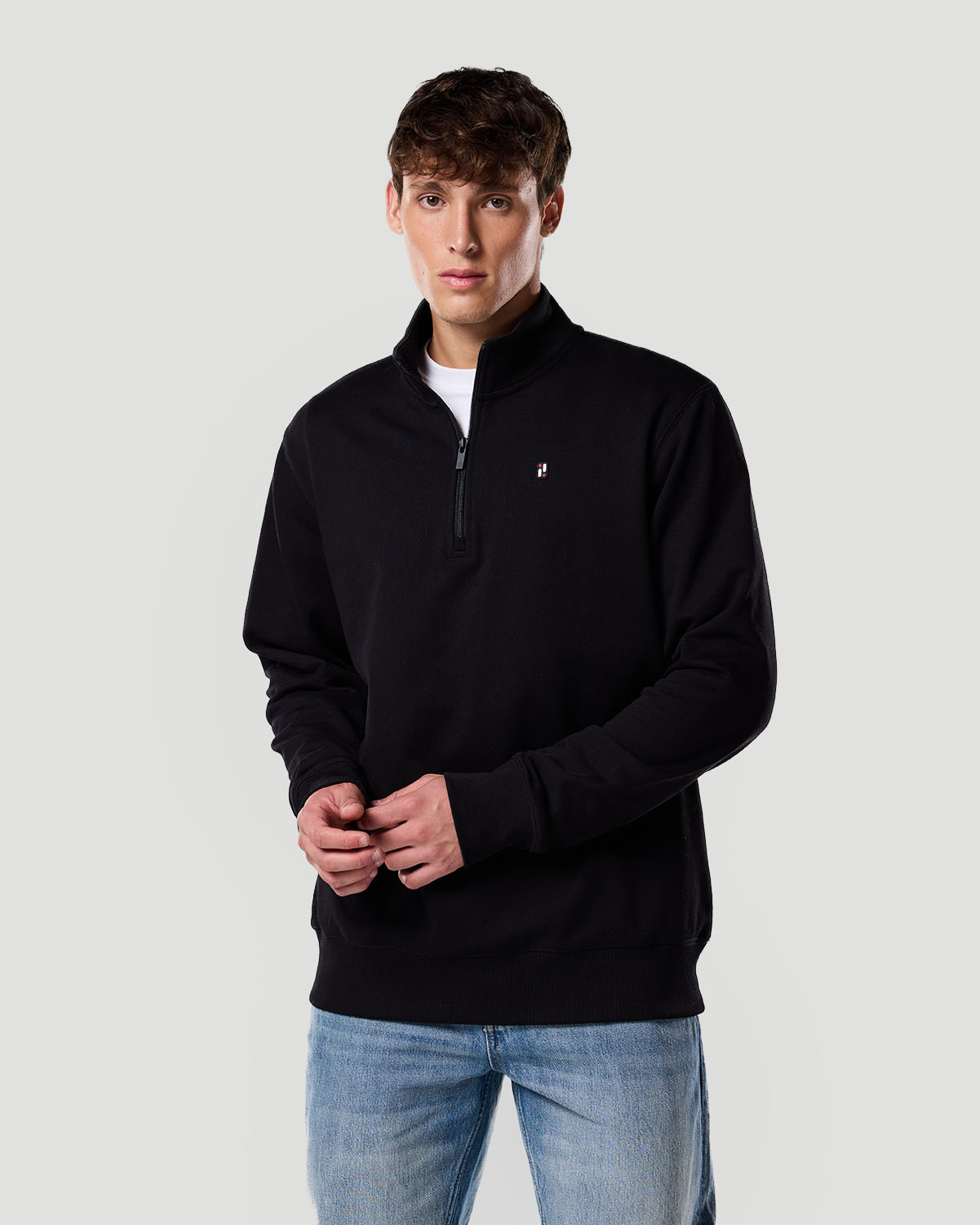 Su&eacute;ter de Cuello Alto con Cremallera Media para Hombre-NEGRO AZABACHE image number 2