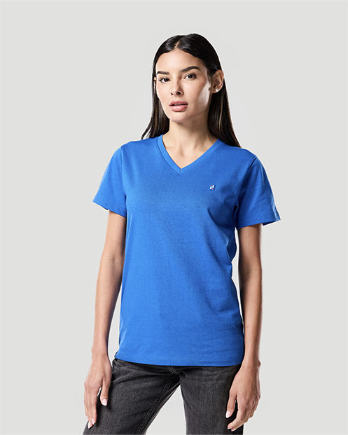 Camiseta de Cuello en V para Mujer-AZUL N&Aacute;UTICO