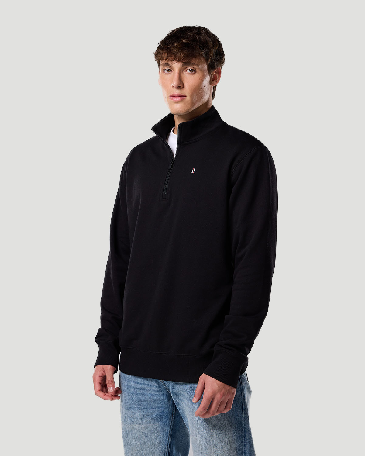 Su&eacute;ter de Cuello Alto con Cremallera Media para Hombre-NEGRO AZABACHE image number 4