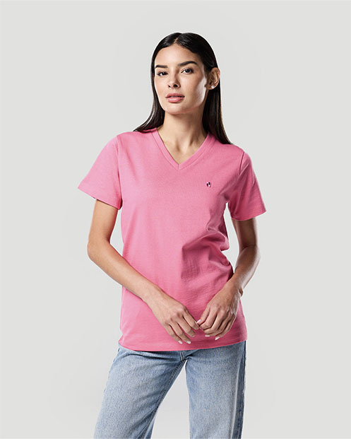 Camiseta de Cuello en V para Mujer-ROSA FANDANGO