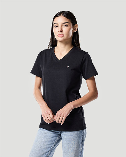 Camiseta de Cuello en V para Mujer-NEGRO AZABACHE